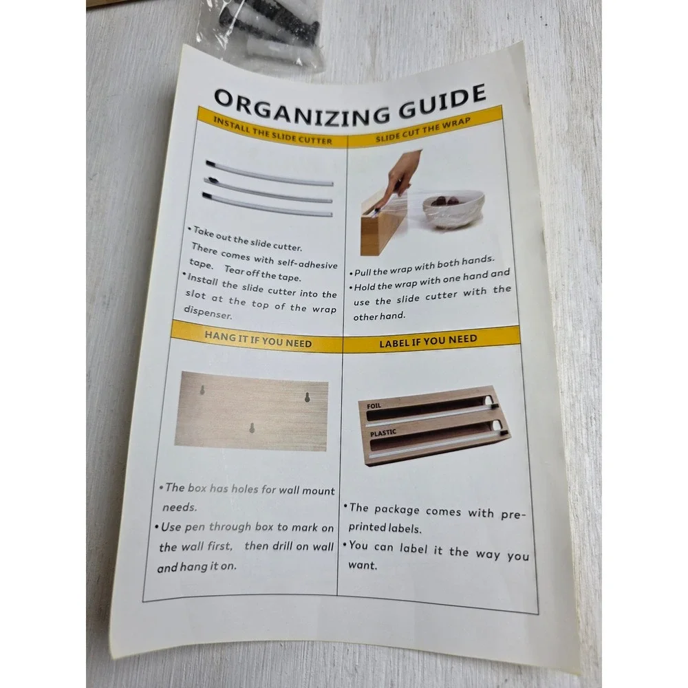 Losvio Bamboo Kitchen Wrap Dispenser 3 in 1 Organizer with Cutter and Labels